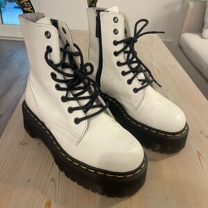 Dr. Martens White Combat Boots with Black Accents